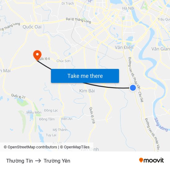 Thường Tín to Trường Yên map