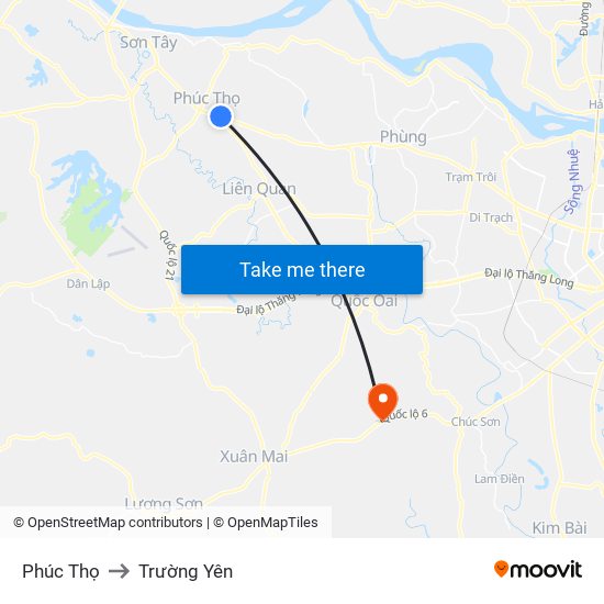 Phúc Thọ to Trường Yên map