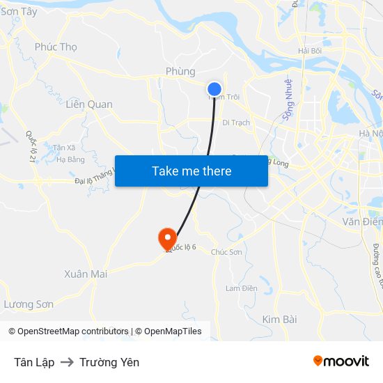 Tân Lập to Trường Yên map