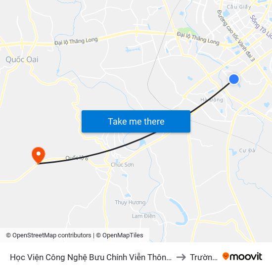 Học Viện Công Nghệ Bưu Chính Viễn Thông - Trần Phú (Hà Đông) to Trường Yên map