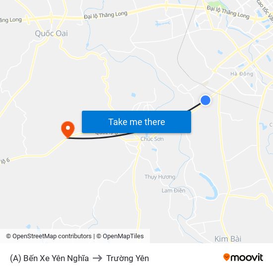 (A) Bến Xe Yên Nghĩa to Trường Yên map