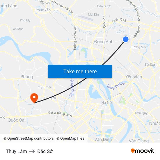 Thuỵ Lâm to Đắc Sở map