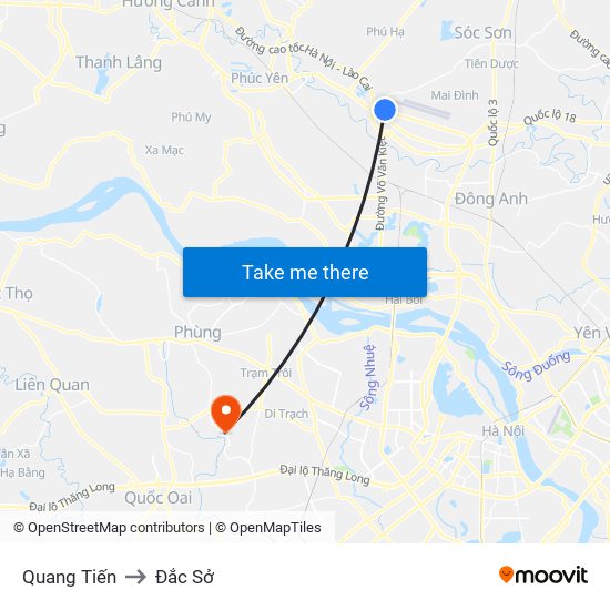 Quang Tiến to Đắc Sở map