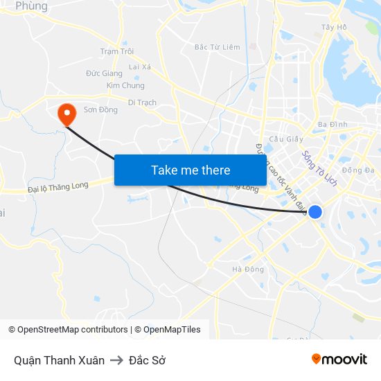 Quận Thanh Xuân to Đắc Sở map