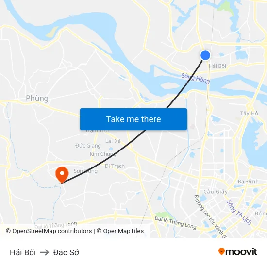 Hải Bối to Đắc Sở map