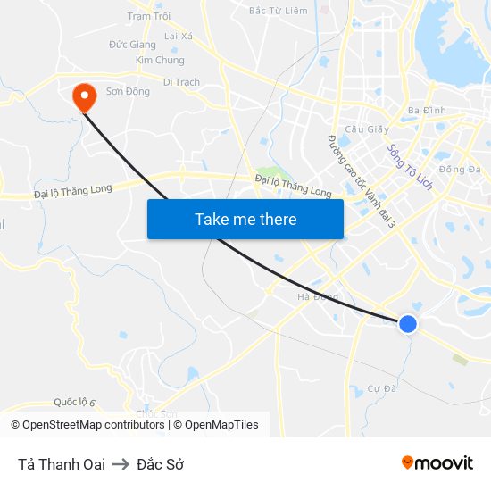 Tả Thanh Oai to Đắc Sở map
