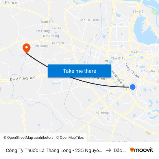 Công Ty Thuốc Lá Thăng Long - 235 Nguyễn Trãi to Đắc Sở map