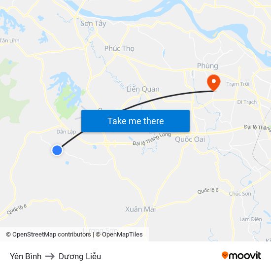 Yên Bình to Dương Liễu map