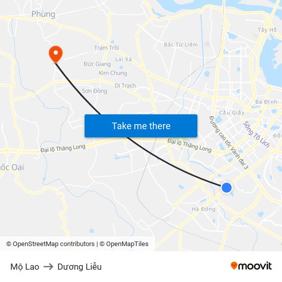 Mộ Lao to Dương Liễu map