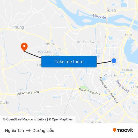 Nghĩa Tân to Dương Liễu map