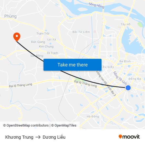 Khương Trung to Dương Liễu map