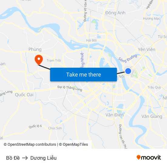 Bồ Đề to Dương Liễu map
