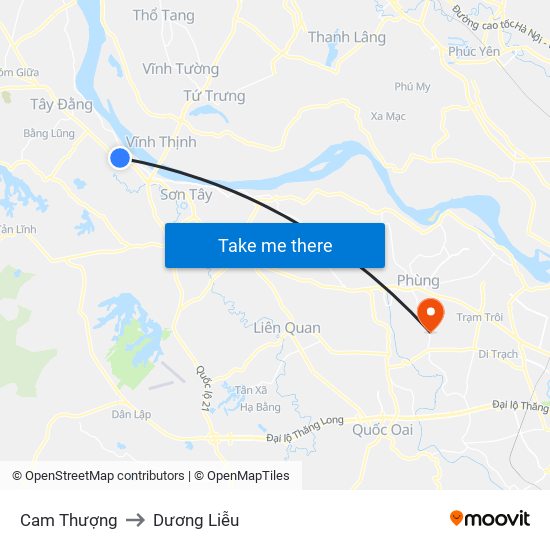 Cam Thượng to Dương Liễu map