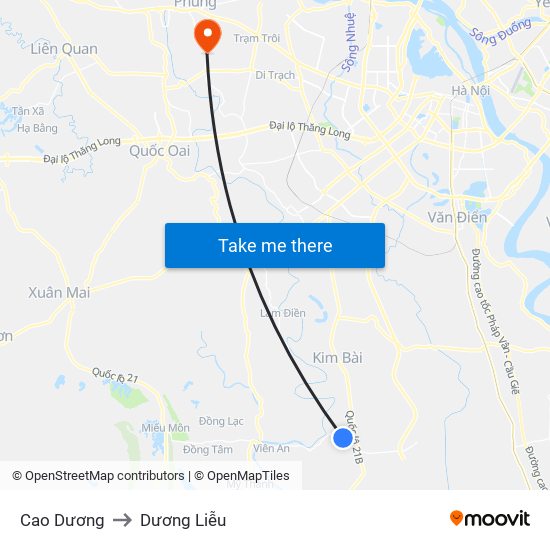 Cao Dương to Dương Liễu map