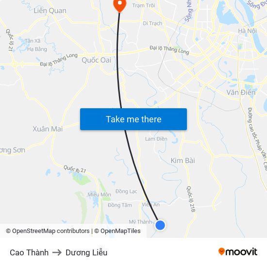Cao Thành to Dương Liễu map