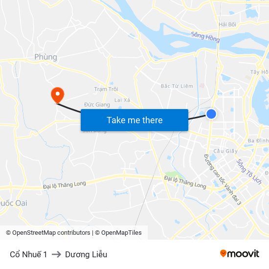 Cổ Nhuế 1 to Dương Liễu map