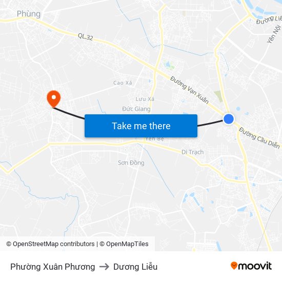 Phường Xuân Phương to Dương Liễu map