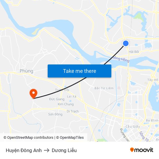 Huyện Đông Anh to Dương Liễu map