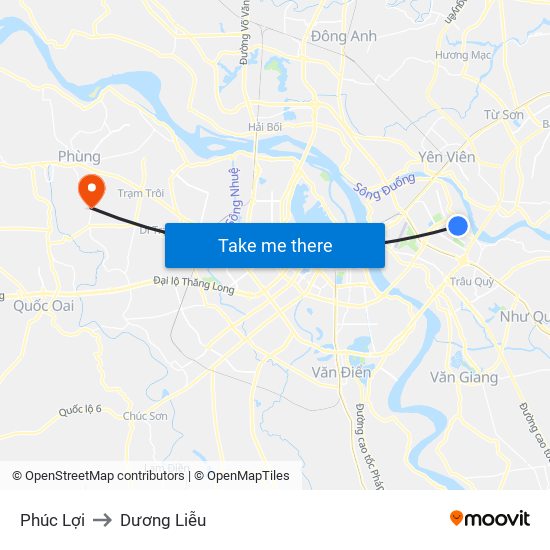 Phúc Lợi to Dương Liễu map