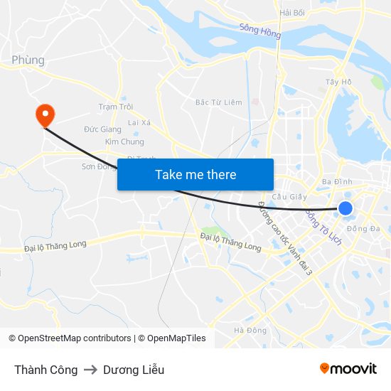 Thành Công to Dương Liễu map