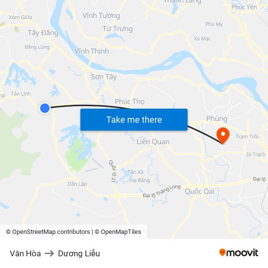 Vân Hòa to Dương Liễu map