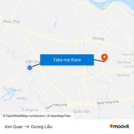 Kim Quan to Dương Liễu map