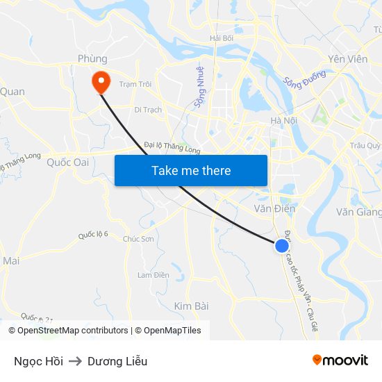 Ngọc Hồi to Dương Liễu map