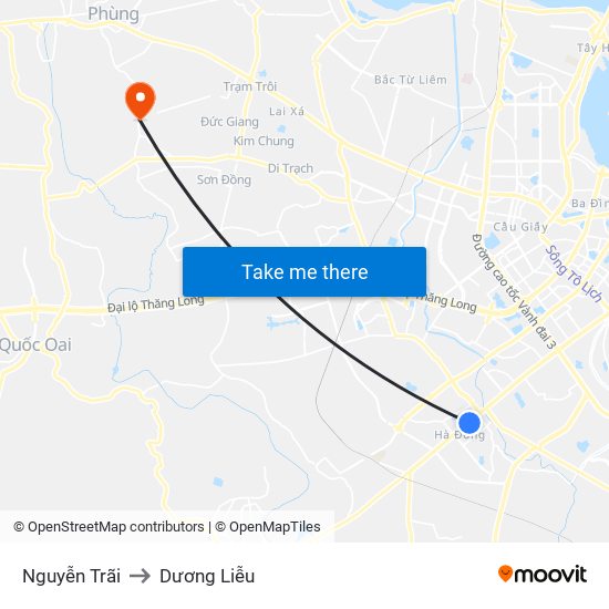 Nguyễn Trãi to Dương Liễu map