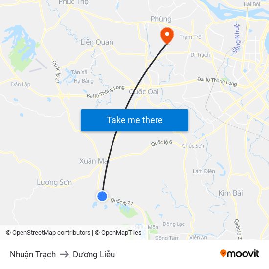 Nhuận Trạch to Dương Liễu map