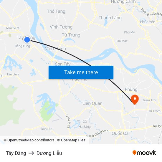 Tây Đằng to Dương Liễu map