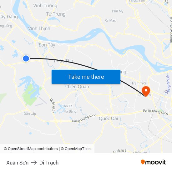 Xuân Sơn to Di Trạch map