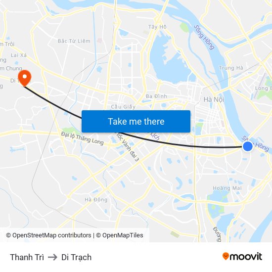 Thanh Trì to Di Trạch map