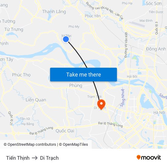 Tiến Thịnh to Di Trạch map