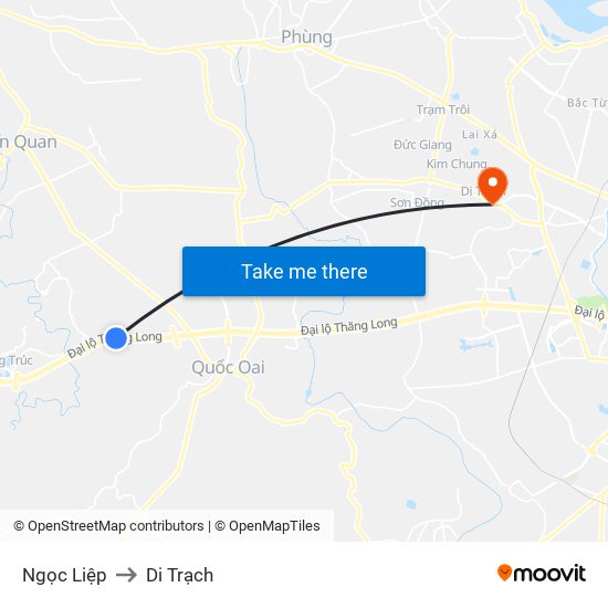 Ngọc Liệp to Di Trạch map