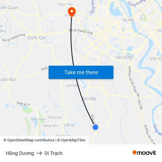 Hồng Dương to Di Trạch map