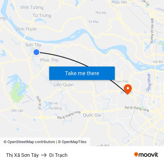 Thị Xã Sơn Tây to Di Trạch map