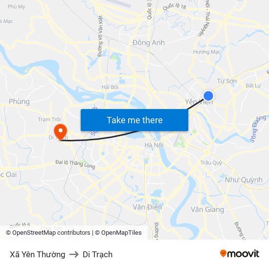 Xã Yên Thường to Di Trạch map