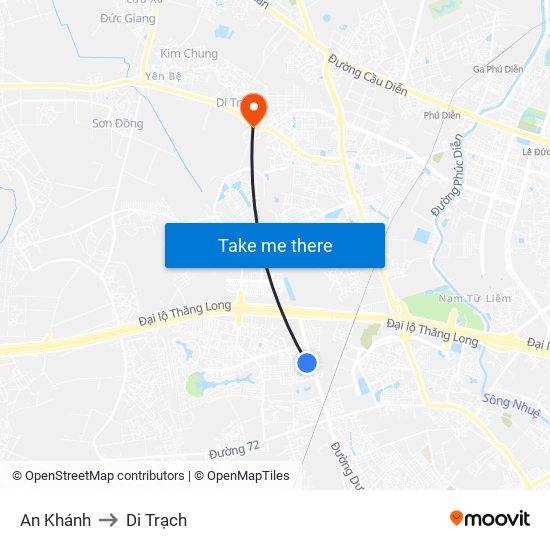 An Khánh to Di Trạch map