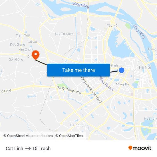 Cát Linh to Di Trạch map