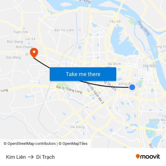 Kim Liên to Di Trạch map