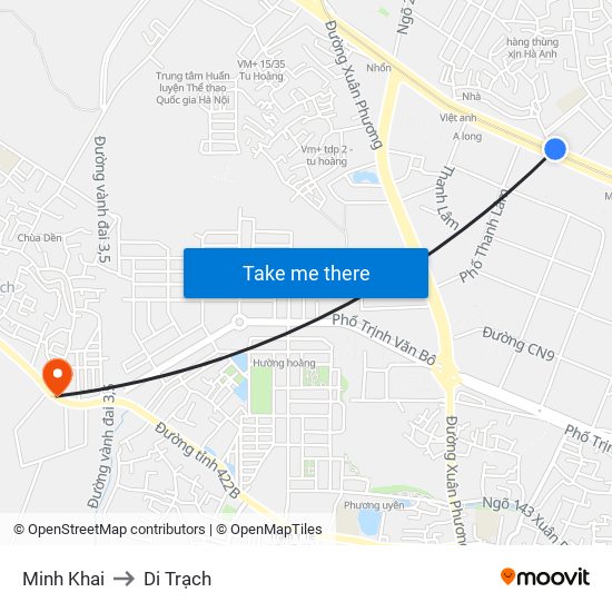 Minh Khai to Di Trạch map