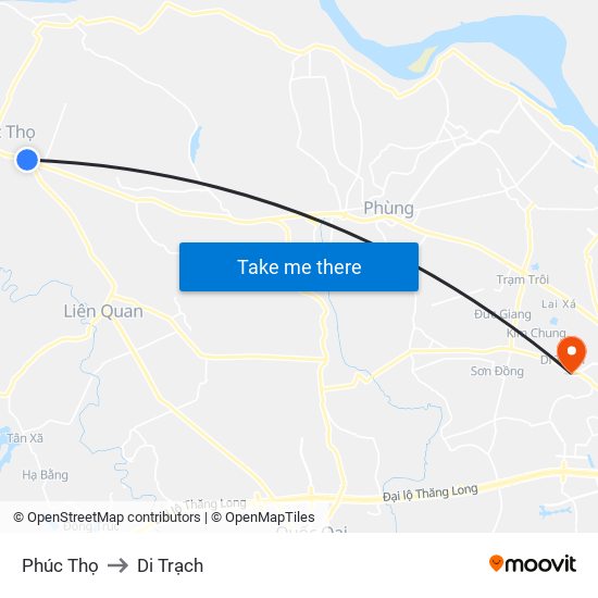 Phúc Thọ to Di Trạch map