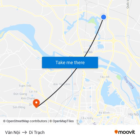 Vân Nội to Di Trạch map