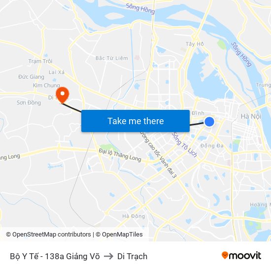 Bộ Y Tế - 138a Giảng Võ to Di Trạch map