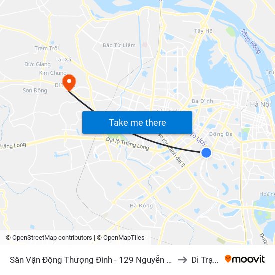 Sân Vận Động Thượng Đình - 129 Nguyễn Trãi to Di Trạch map