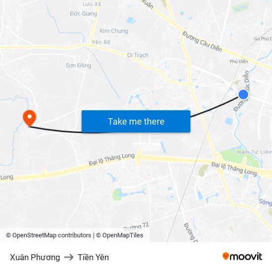 Xuân Phương to Tiền Yên map