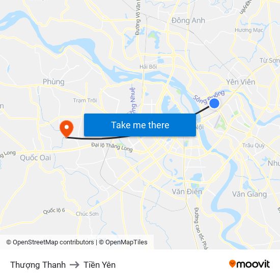 Thượng Thanh to Tiền Yên map