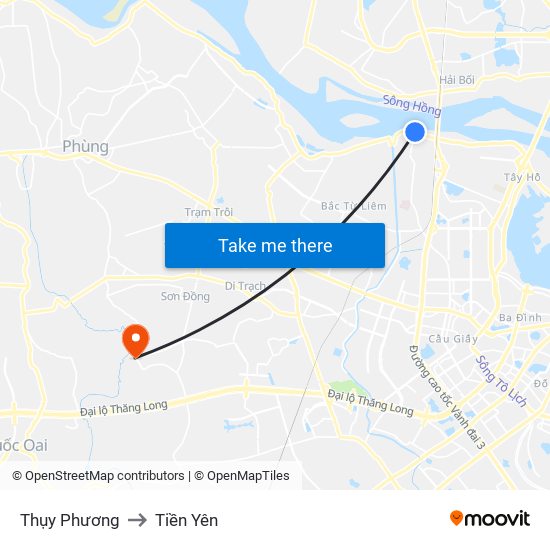 Thụy Phương to Tiền Yên map