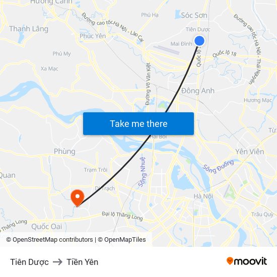 Tiên Dược to Tiền Yên map