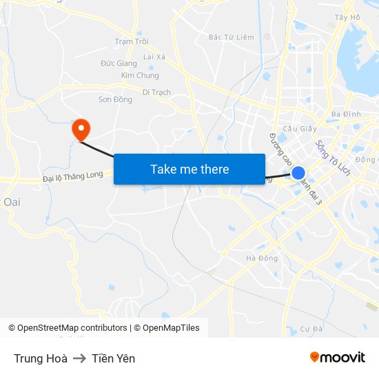 Trung Hoà to Tiền Yên map